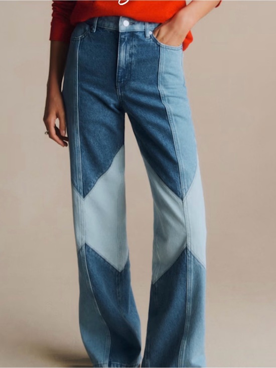 Sezane Denim - Sezane Patchwork Denim Wide Leg Trouser